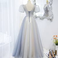 Gray tulle beads long prom dress A line evening gown - Thumbnail 4