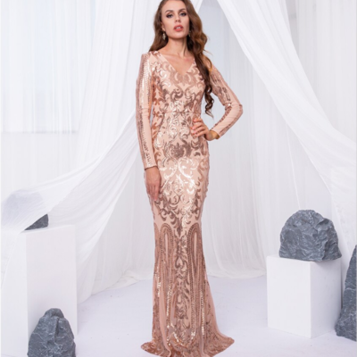 Fashion v neck sequin long sleeve evening