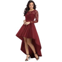 Elegant Dress Women O Neck Long Sleeve - Thumbnail 4