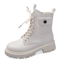 White Lace Up Punk Ankle Boot For Women - Thumbnail 6