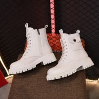 White Lace Up Punk Ankle Boot For Women - Thumbnail 1