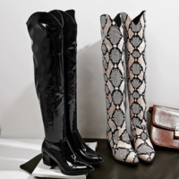 Over The Knee Boots Woman Long Boot Snake Print  - Thumbnail 1