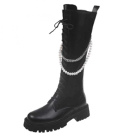 Women's Pearl Chain Round Toe Knee-Length - Thumbnail 5