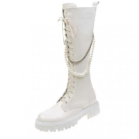 Women's Pearl Chain Round Toe Knee-Length - Thumbnail 6