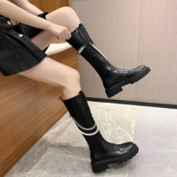 Women's Pearl Chain Round Toe Knee-Length - Thumbnail 2