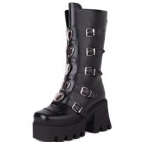 Fashion Heart Buckle Chunky High Heels - Thumbnail 1
