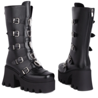 Fashion Heart Buckle Chunky High Heels - Thumbnail 2