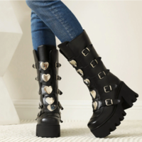 Fashion Heart Buckle Chunky High Heels - Thumbnail 3