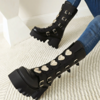 Fashion Heart Buckle Chunky High Heels - Thumbnail 4
