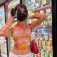 Cute Vintage Sheer Mesh 90s Long Sleeve Shirt Crop Top Summer Aesthetic Casual Streetwear E-Girl Kawaii Korean Japanese Harajuku - Thumbnail 1