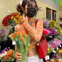 Cute Vintage Sheer Mesh 90s Long Sleeve Shirt Crop Top Summer Aesthetic Casual Streetwear E-Girl Kawaii Korean Japanese Harajuku - Thumbnail 3