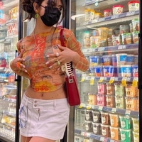 Cute Vintage Sheer Mesh 90s Long Sleeve Shirt Crop Top Summer Aesthetic Casual Streetwear E-Girl Kawaii Korean Japanese Harajuku - Thumbnail 2