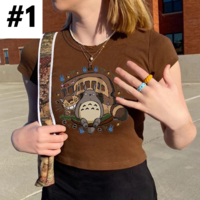 Brown Japanese Anime Cartoon Print Crop Top  - Thumbnail 1
