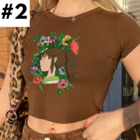 Brown Japanese Anime Cartoon Print Crop Top  - Thumbnail 2