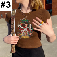Brown Japanese Anime Cartoon Print Crop Top  - Thumbnail 3