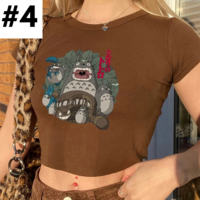 Brown Japanese Anime Cartoon Print Crop Top  - Thumbnail 4
