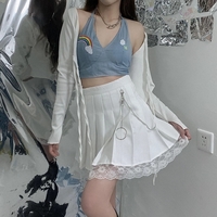 Cute White Black Chain Lace High Waist A-line Pleated Skirt Summer Aesthetic Casual E-Girl Kawaii Korean Japanese Harajuku - Thumbnail 1