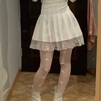Cute White Black Chain Lace High Waist A-line Pleated Skirt Summer Aesthetic Casual E-Girl Kawaii Korean Japanese Harajuku - Thumbnail 2