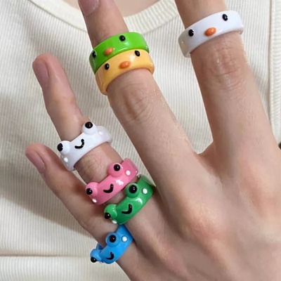 4pcs/set Colorful Acrylic Frog Chick Rings