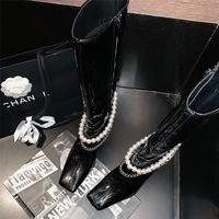 Women's Pearl Chain Square Head Knee High - Thumbnail 1