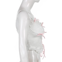 Cute Lace Mesh Patchwork Transparent Corset Camisole Ruffle Crop Top Sleeveless Shirt Summer Aesthetic Casual E-Girl Kawaii Korean Japanese Harajuku - Thumbnail 1