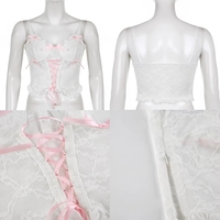 Cute Lace Mesh Patchwork Transparent Corset Camisole Ruffle Crop Top Sleeveless Shirt Summer Aesthetic Casual E-Girl Kawaii Korean Japanese Harajuku - Thumbnail 3