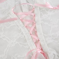 Cute Lace Mesh Patchwork Transparent Corset Camisole Ruffle Crop Top Sleeveless Shirt Summer Aesthetic Casual E-Girl Kawaii Korean Japanese Harajuku - Thumbnail 6