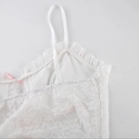 Cute Lace Mesh Patchwork Transparent Corset Camisole Ruffle Crop Top Sleeveless Shirt Summer Aesthetic Casual E-Girl Kawaii Korean Japanese Harajuku - Thumbnail 7