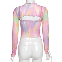 Cute Sexy 2PCS Colorful Hollow Out Long Sleeve Shirt Punk Summer Aesthetic Casual E-Girl Kawaii Korean Japanese Harajuku - Thumbnail 4