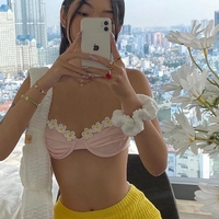 Cute Pink Floral Backless Vest Strapless Shirt Crop Top Corset Beach Boho Summer Aesthetic Casual E-Girl Kawaii Korean Japanese Harajuku - Thumbnail 1
