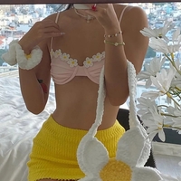 Cute Pink Floral Backless Vest Strapless Shirt Crop Top Corset Beach Boho Summer Aesthetic Casual E-Girl Kawaii Korean Japanese Harajuku - Thumbnail 3