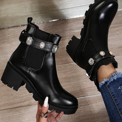 Women ankle boots crystal rhinestone 