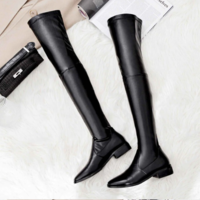 Round Toe Stretch Over-The-Knee Boots - Thumbnail 3