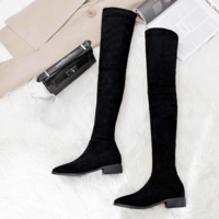 Round Toe Stretch Over-The-Knee Boots - Thumbnail 4