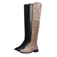 Round Toe Stretch Over-The-Knee Boots - Thumbnail 1