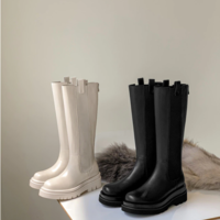 Real Leather Knee High Boots Platform Chunky  - Thumbnail 5