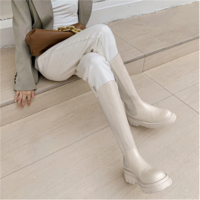 Real Leather Knee High Boots Platform Chunky  - Thumbnail 1