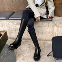 Real Leather Knee High Boots Platform Chunky  - Thumbnail 2