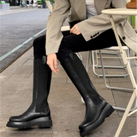Real Leather Knee High Boots Platform Chunky  - Thumbnail 4
