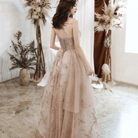 Cute tulle sequins long prom dress A line evening gown - Thumbnail 3