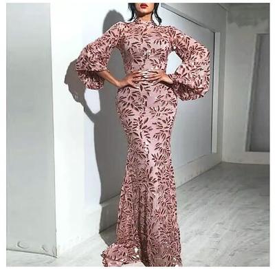 sequined Sexy Mermaid Prom Dresses 2021 Sparkly Crystal Beaded High Neck Long Sleeve Evening Gowns Women Arabic Special Occasion Dress Formal Wear
