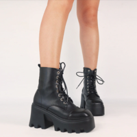 Chunky Heel Zipper Goth Motorcycle Boot - Thumbnail 2