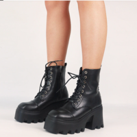 Chunky Heel Zipper Goth Motorcycle Boot - Thumbnail 4
