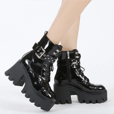 Chunky Heel Zipper Goth Motorcycle Boot