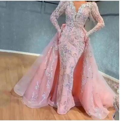 Pink sequins mermaid prom dresses elegant long sleeves evening gowns off shoulder women cheap formal dresses