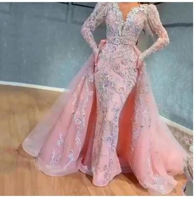Pink Sequins Mermaid Prom Dresses Elegant Long Sleeves Evening Gowns Off Shoulder Women Cheap Formal Dresses