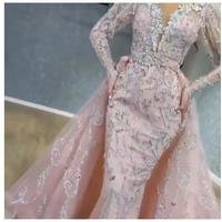 Pink Sequins Mermaid Prom Dresses Elegant Long Sleeves Evening Gowns Off Shoulder Women Cheap Formal Dresses - Thumbnail 1