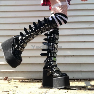 Mid calf boots women punk cool gothic 