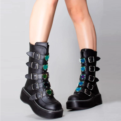 Chunky heel motorcycle boots for women 