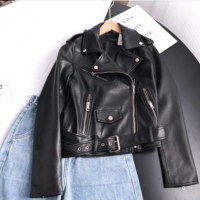 Sylish PU Leather Jacket with Belt - Thumbnail 1